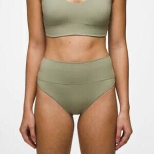 Prana Aurelia Swim Bottom Women's XS Sweet Agave High Waist Ruched Bikini Brief